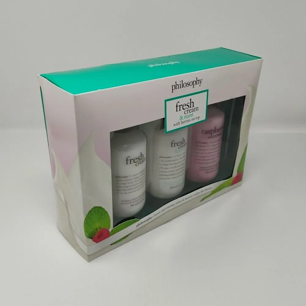 Philosophy Raspberries and Cream + Fresh Cream‎ & Mint 6oz Shampoo Gift Set of 3